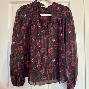 Ulla Johnson Black and Red Floral Blouse